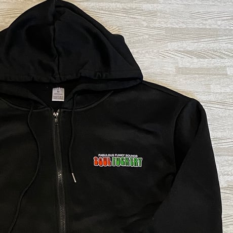 SOULFUCKTRY ジップパーカー フーディー  ワンポイント バックプリント 黒 メンズ レディース ストリート