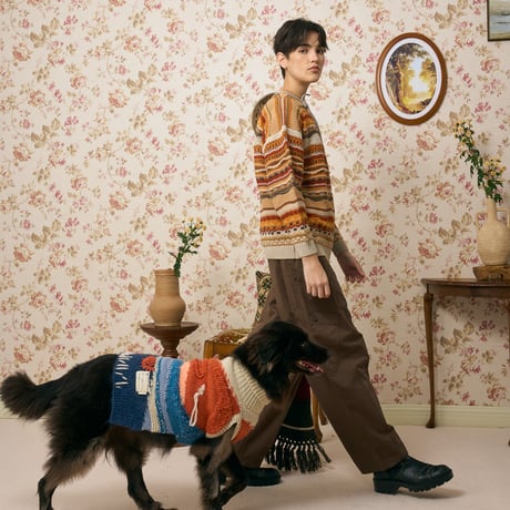503 Intarsia landscape pet knitwear with hand embroidery