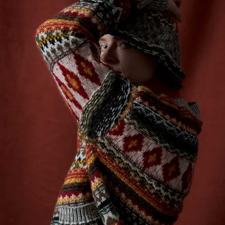 314 Retro Faux Card Knit Cardigan Jacket