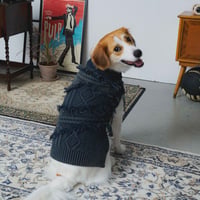 302 Washed Distressed Patchwork Pet Sweater, Dark Blue