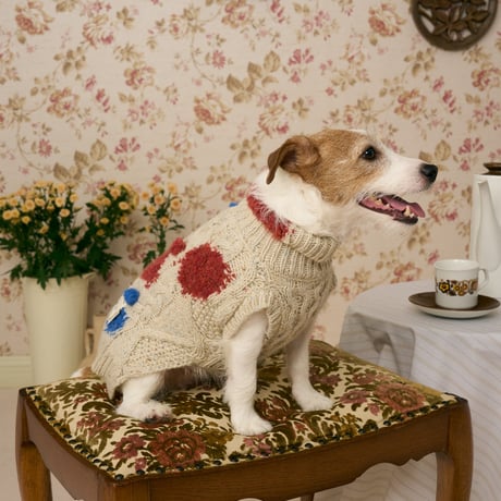 504 Cable & Intarsia dot pet knitwear with hand embroidery