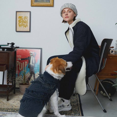 302 Washed Distressed Patchwork Pet Sweater, Dark Blue