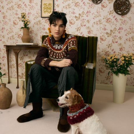510 Fancy yarn pet neck warmer with crochet furry edge