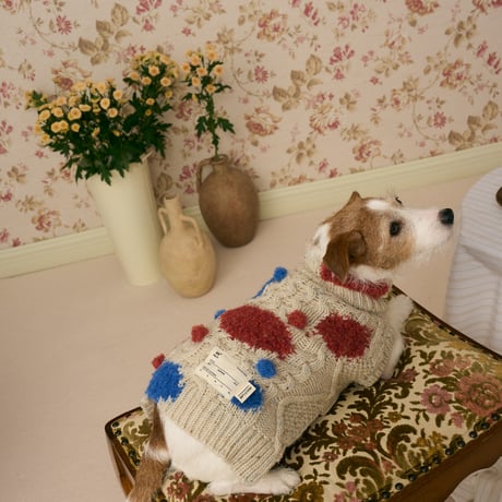 504 Cable & Intarsia dot pet knitwear with hand embroidery