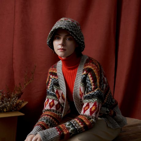 314 Retro Faux Card Knit Cardigan Jacket
