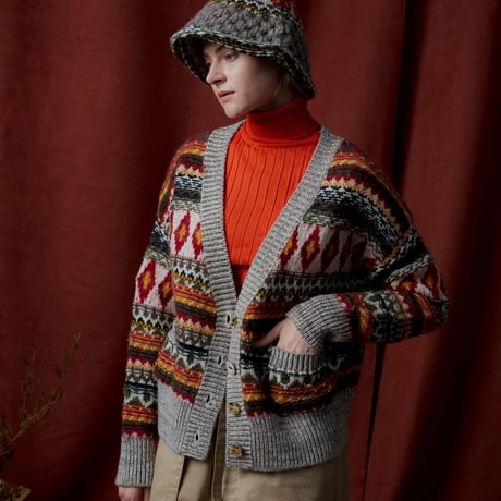 314 Retro Faux Card Knit Cardigan Jacket
