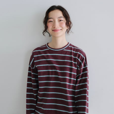 ボーダードロップショルダー長袖Tシャツ
