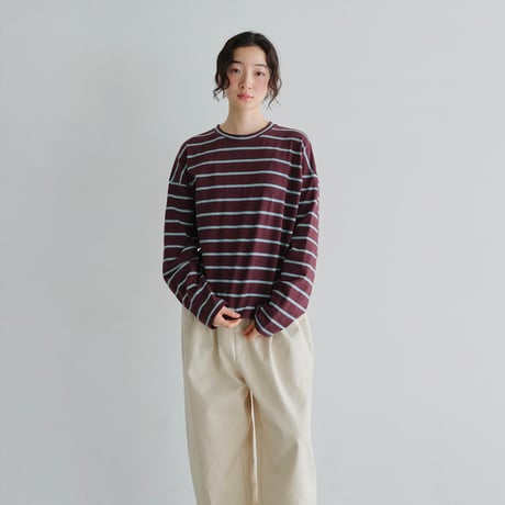 ボーダードロップショルダー長袖Tシャツ