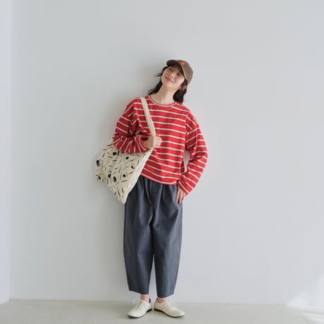 ボーダードロップショルダー長袖Tシャツ