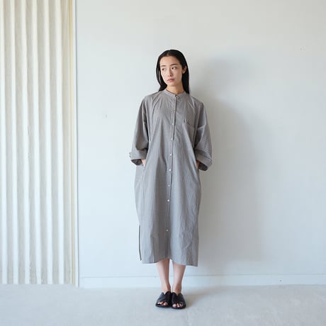 綿細チェック ドルマンスリーブシャツワンピース