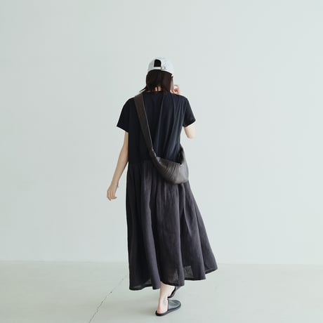 綿ニット×ヘンプ切替ワンピース