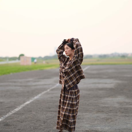 バルーンスリーブデザイン 起毛チェックシャツ