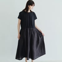 綿ニット×ヘンプ切替ワンピース