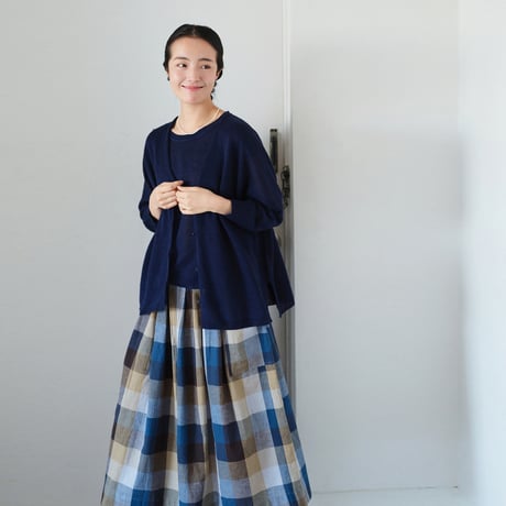綿リネン 配色チェック スカート