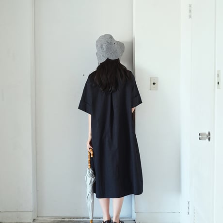 綿リネン細チェック バケットハット