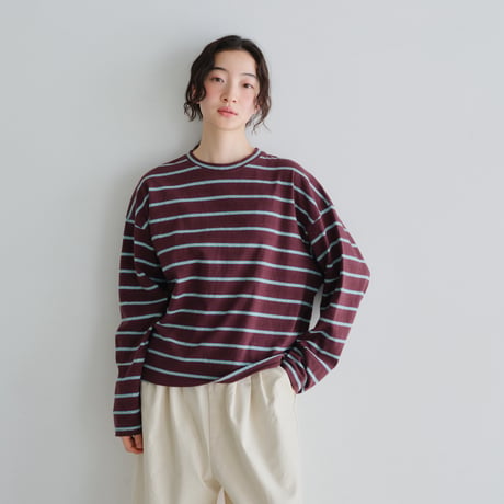 ボーダードロップショルダー長袖Tシャツ