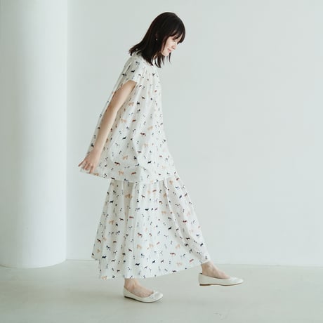 ドッグプリント コットンフレアスカート