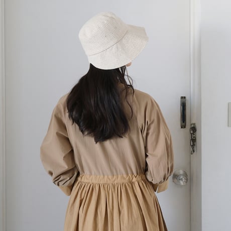 綿リネン細チェック バケットハット