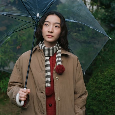 ポンポン付きストライプマフラー