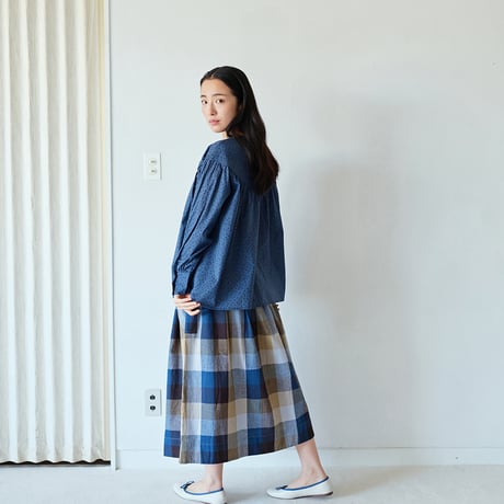 綿リネン 配色チェック スカート