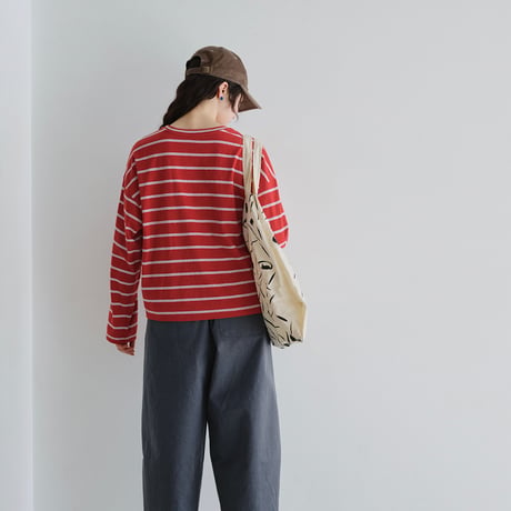 ボーダードロップショルダー長袖Tシャツ