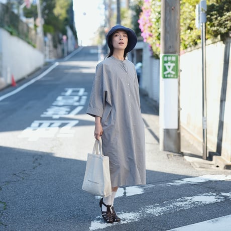 綿細チェック ドルマンスリーブシャツワンピース