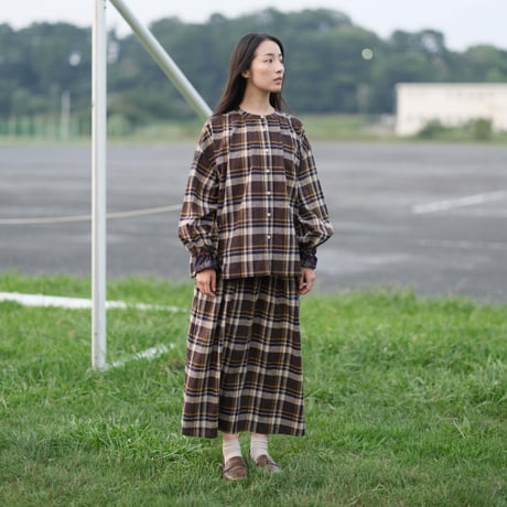 バルーンスリーブデザイン 起毛チェックシャツ