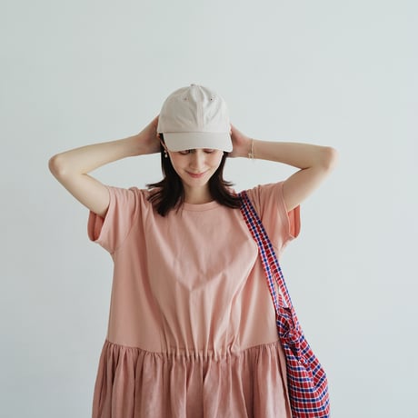 綿ニット×ヘンプ切替ワンピース