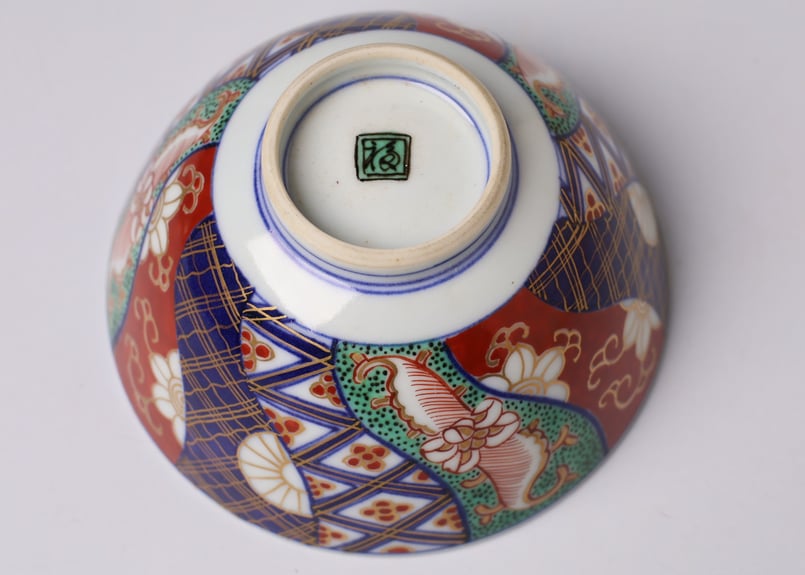 244 錦手 大聖寺伊万里 捻り紋 菊 通り物 蓋茶碗 | あさい骨董店