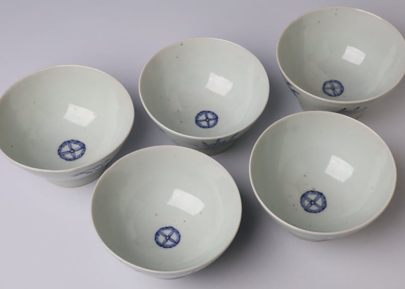 133 染付 古伊万里 稲束 雀 蓋茶碗 | あさい骨董店