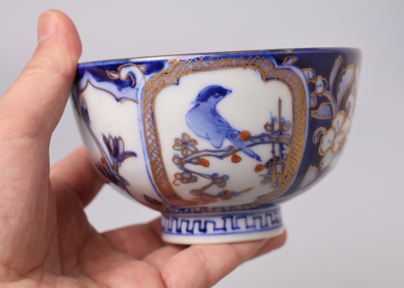 179 色絵 伊万里焼 花 鳥 通り物 蒸茶碗 | あさい骨董店
