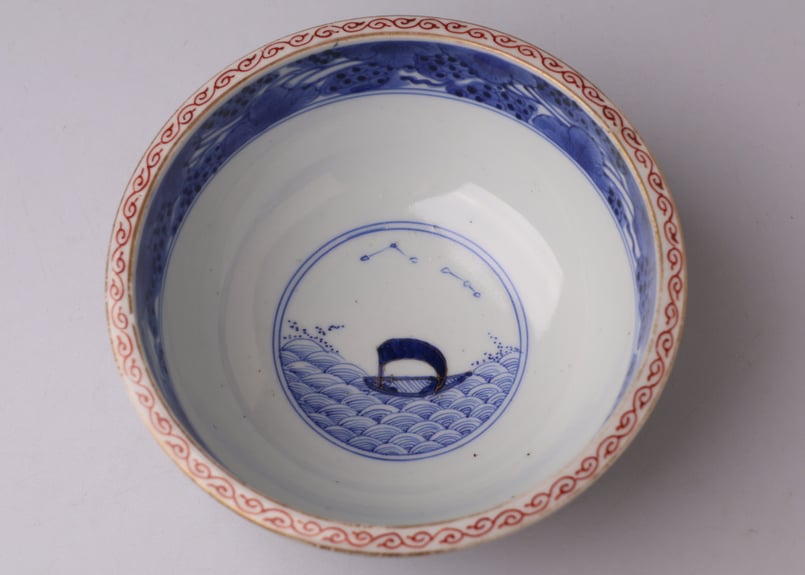 015 色絵 伊万里焼 丸紋 舟 中鉢 | あさい骨董店