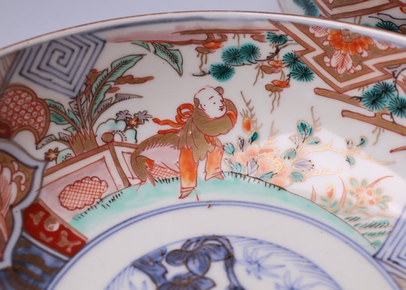 053 錦手 伊万里焼 鶴仙人 唐子 三つ鉢 | あさい骨董店