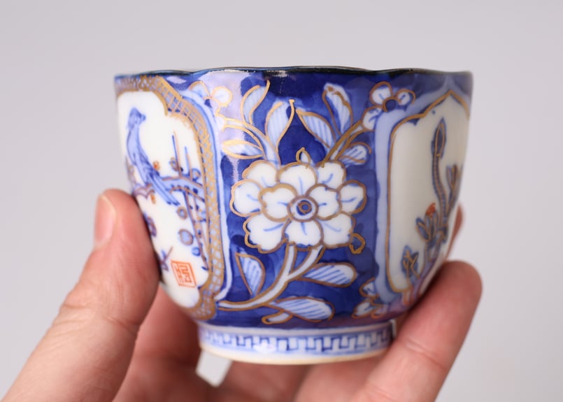 176 色絵 伊万里焼 花 鳥 通り物 中猪口 | あさい骨董店