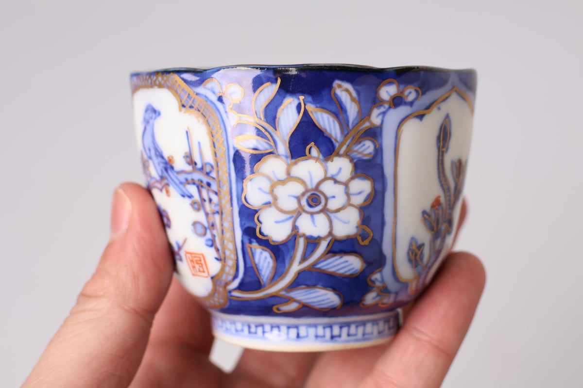 176 色絵 伊万里焼 花 鳥 通り物 中猪口 | あさい骨董店