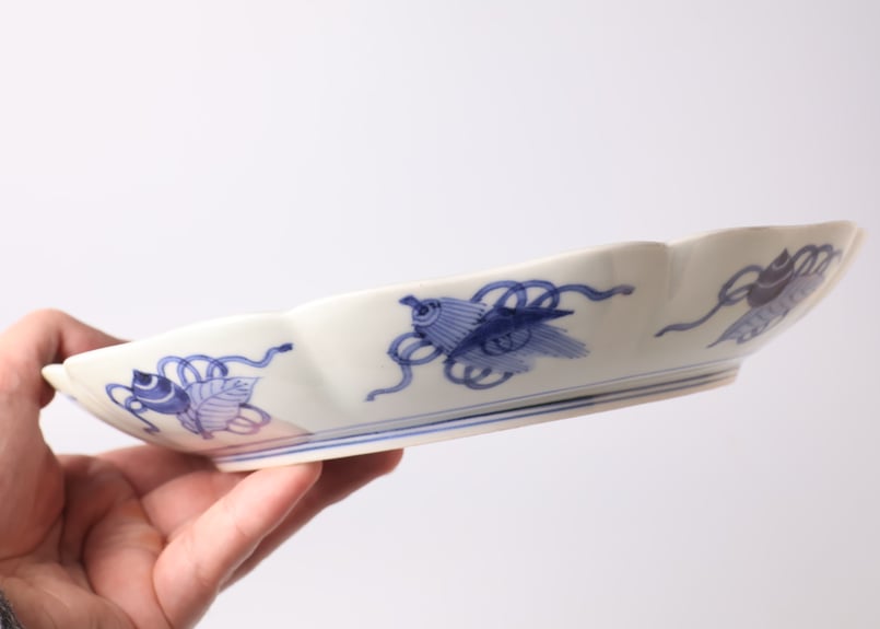 098 染付 水仙 藤 菊 古伊万里 七寸皿 | あさい骨董店