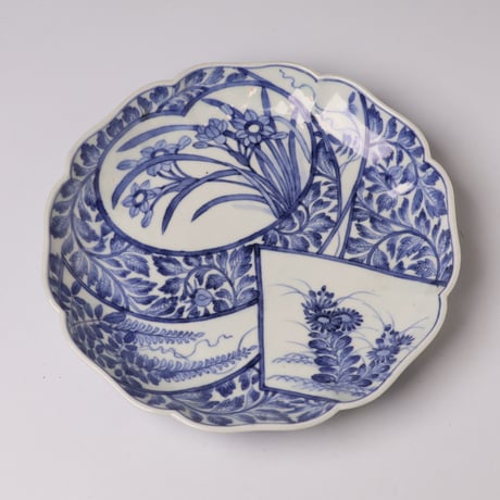 古伊万里 古伊万里 染付 竹林賢人図 輪花型 七寸皿 - 生活骨董と古布の