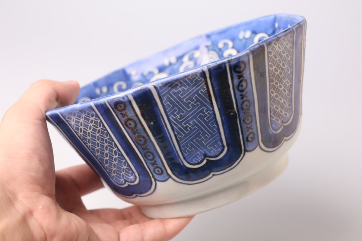 伊万里焼 色絵 草花紋様 八角 七寸深鉢 /骨董/時代物 染付 八角鉢 [草花文絵] 小鉢 盛り皿 飾り皿 深鉢 器 和食器 伊万里