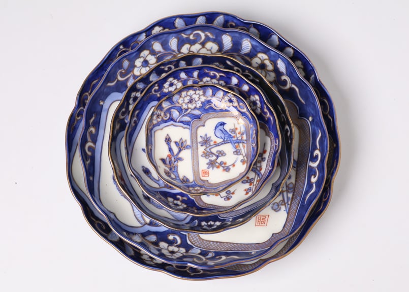 伊万里 色絵 鶴菊蝶 猪口 5個 [B31357] 伊万里 色絵 鶴菊蝶 猪口 5個 [B31357] 伊万里 色絵 鶴菊蝶 猪口 5個