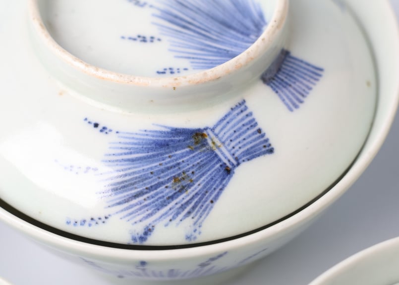 133 染付 古伊万里 稲束 雀 蓋茶碗 | あさい骨董店
