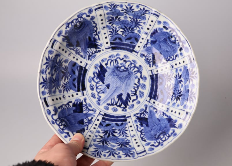 182 染付 古伊万里 花 蓑 八寸鉢 | あさい骨董店