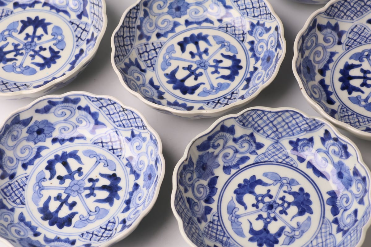 古伊万里　金襴手　兎に花の図　膾皿　２客　B338AS-CVa 古伊万里 金襴手 月に鷺図 大振膾皿 5客セット