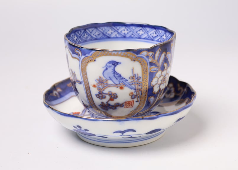 176 色絵 伊万里焼 花 鳥 通り物 中猪口 | あさい骨董店