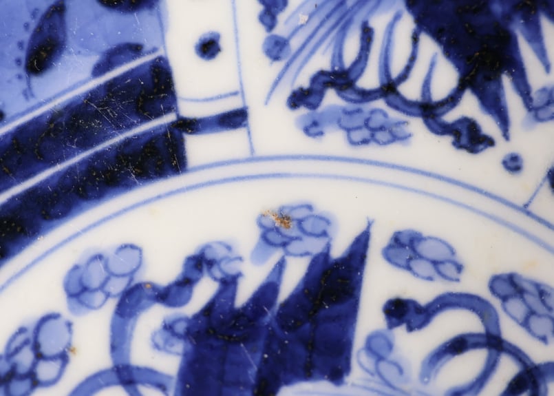 向付　角向付　小鉢　染付　色絵付　2客 古伊万里　明治　唐花　雲　内折　宝珠　銘 古い 古伊万里 色絵 蓋物 【富貴長春】銘あり 菓子器 菓子鉢 中国骨董