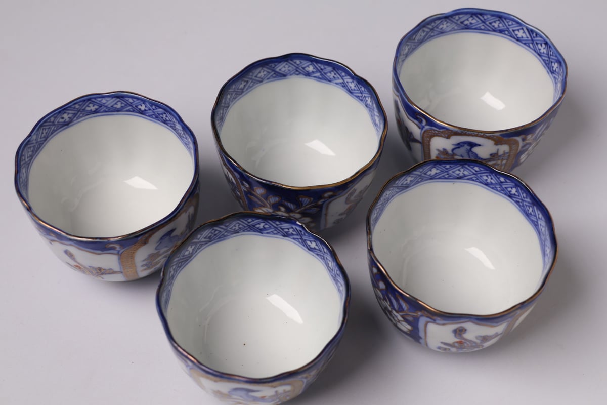 176 色絵 伊万里焼 花 鳥 通り物 中猪口 | あさい骨董店