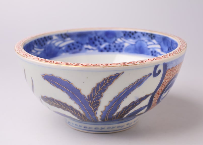 015 色絵 伊万里焼 丸紋 舟 中鉢 | あさい骨董店