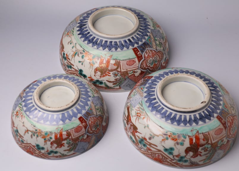 053 錦手 伊万里焼 鶴仙人 唐子 三つ鉢 | あさい骨董店