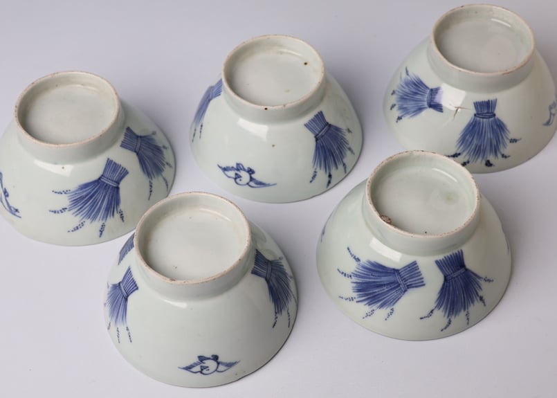 133 染付 古伊万里 稲束 雀 蓋茶碗 | あさい骨董店