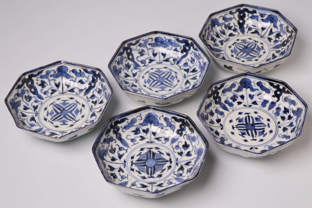 213 染付 古伊万里 花 八角 膾皿 | あさい骨董店