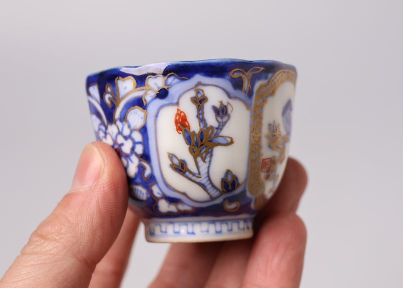 177 色絵 伊万里焼 花 鳥 通り物 覗き猪口 | あさい骨董店